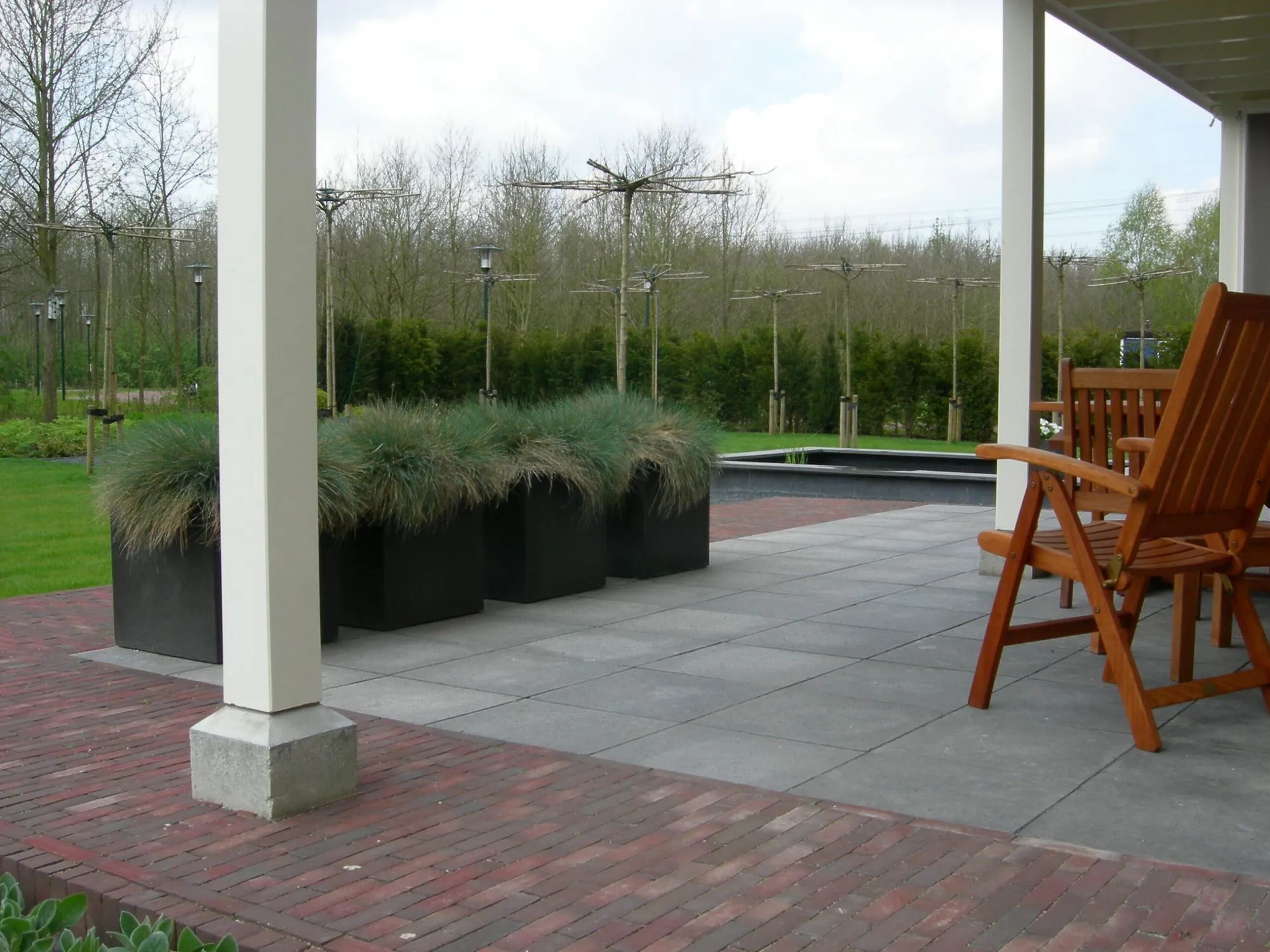 Moderne tuin met strakke lijnen en waterpartijen