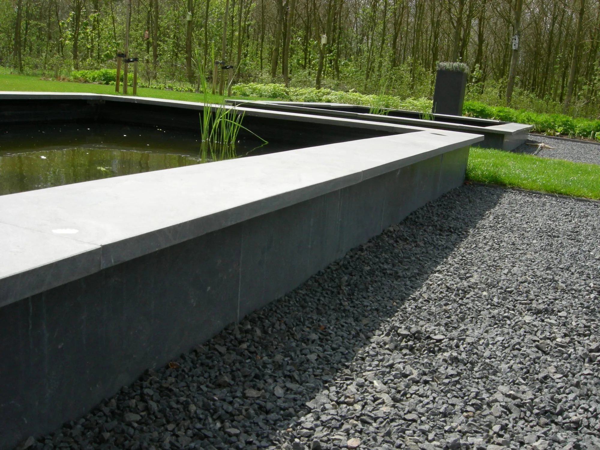 Moderne tuin met strakke lijnen en waterpartijen